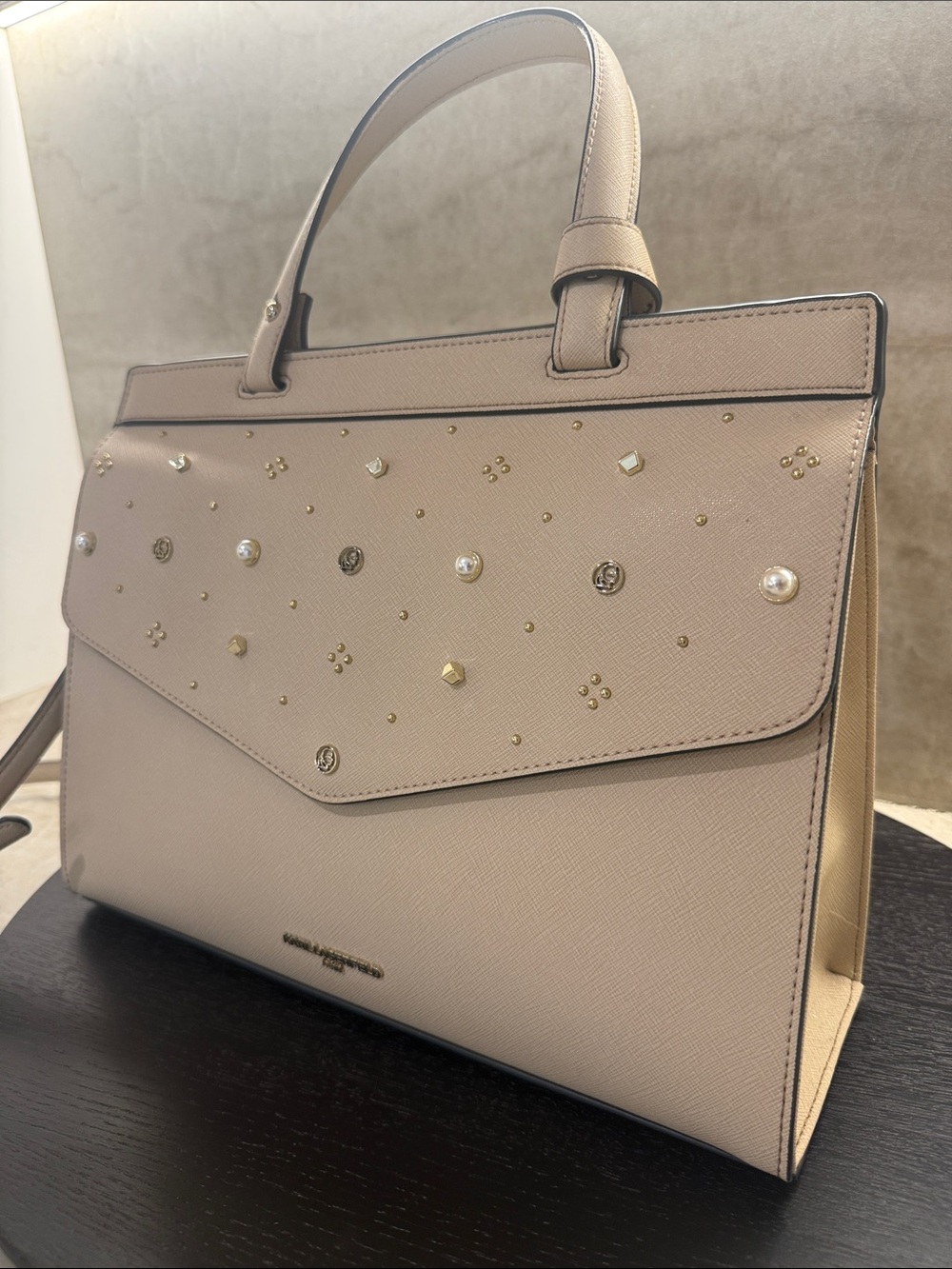Karl Lagerfeld Taupe Studded Envelope Satchel